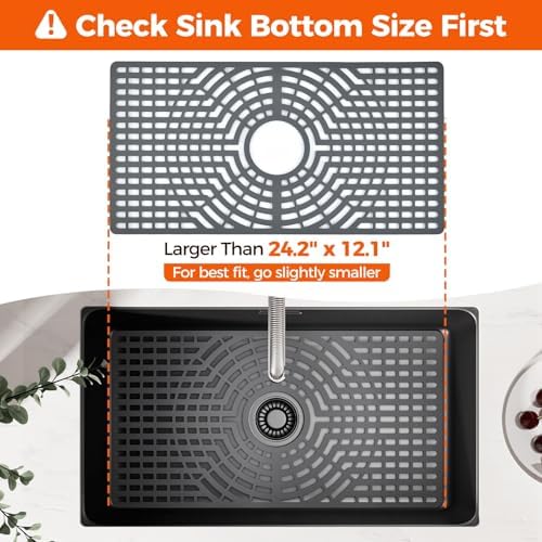 Silicone Sink Protector for Kitchen Sink, 24"x12" Center Drain