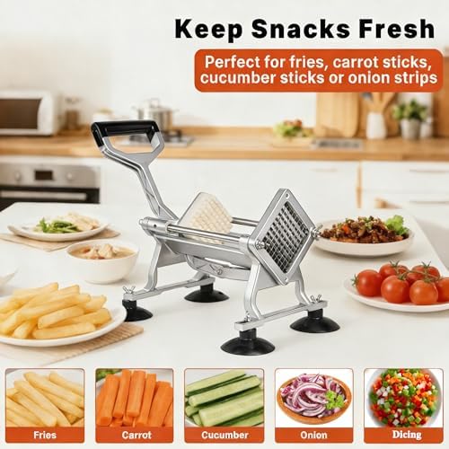 Hakka French Fry Cutter, Commercial Vegetable Chopper Potato Slicer Stainless Steel French Fries Machine with Suction Feet for Patatoes/Carrots/Cucumbers, including 3 Blades(1/4", 3/8",1/2") - Image 4