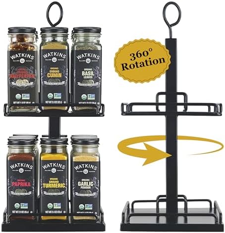 Countertop Two Tier Rotating Spice Rack, Includes 16 Organic Spices (16608)