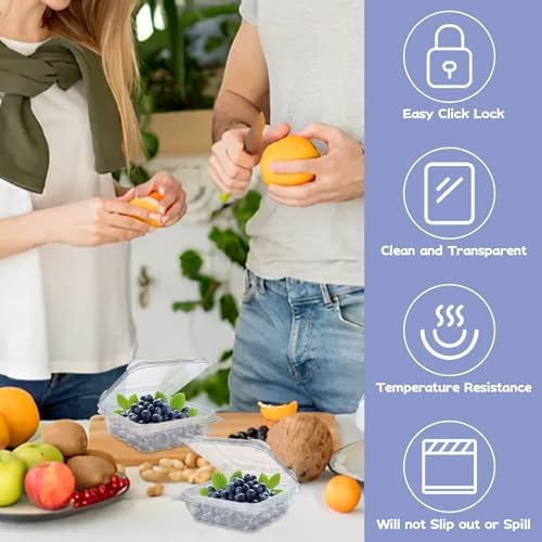 100PCS Berry Containers with Lids, Clear Plastic Vented Berry Containers for Blueberries, Raspberries, Blackberries, Tomatoes or Herbs