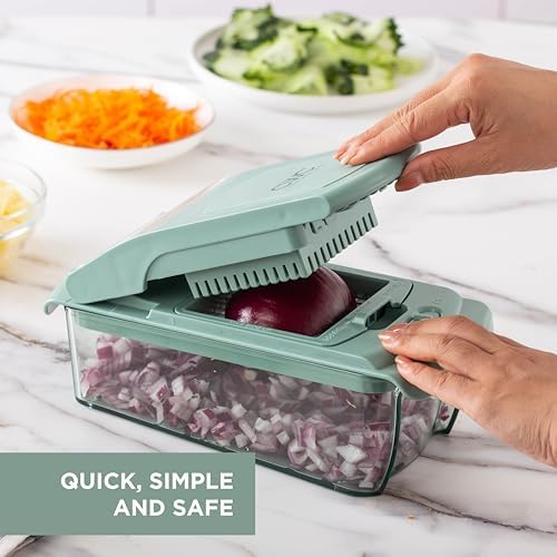 ook with Color Vegetable Chopper - Multifunctional 11 in 1 Vegetable Chopper with Container - Food Chopper to Dice, Chop, Slice, Julienne and Spiralize, Sage - Image 3