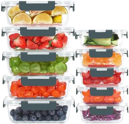 10 Pack Glass Food Storage Containers with Lids