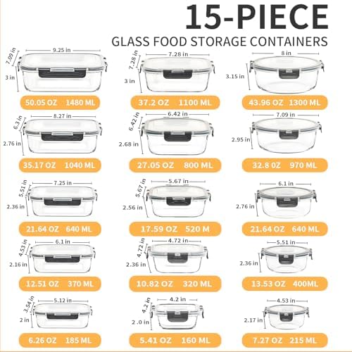 30 Pcs Glass Meal Prep Containers, Food Storage Containers with Lids