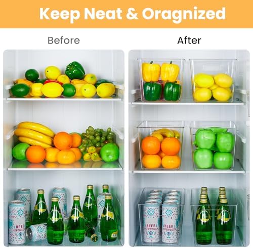 10 Pack Clear Storage Bins, Pantry Organizer Bins with Handle, XL