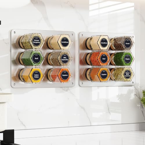 Set of 12 magnetic glass spice tins with 180 seasoning label stickers