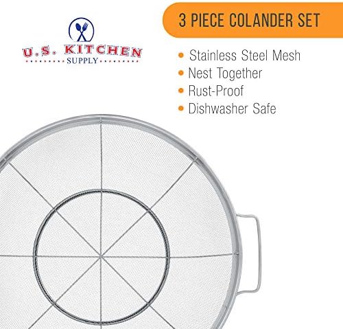 Set of 3 Stainless Steel Colander Strainers Net Baskets