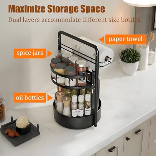 Rotating Spice Rack with Paper Towel Holder, Black