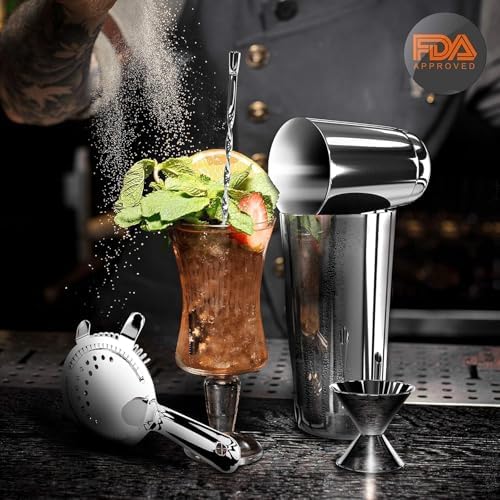 Mixology Bartender Cocktail Shaker Set - Includes 15 & 30 oz Stainless Steel Shakers, 6 Bottle Pourers & More - Essential Martini Making Kit - Drink Mixing Set - 15 Piece Cocktail Bar Set
