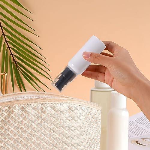 10 Pieces Travel Pump Bottles for Toiletries 2oz Small Pump Bottles Travel Bottle Plastic Empty Dispenser with Black Cap for Lotion Cream Essential Oil, 50ml (White) - Image 6