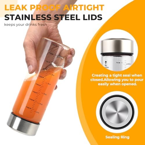 Sursip Wide Mouth Borosilicate Glass Juice Bottles 16oz 6 Pack with Lids - Image 4