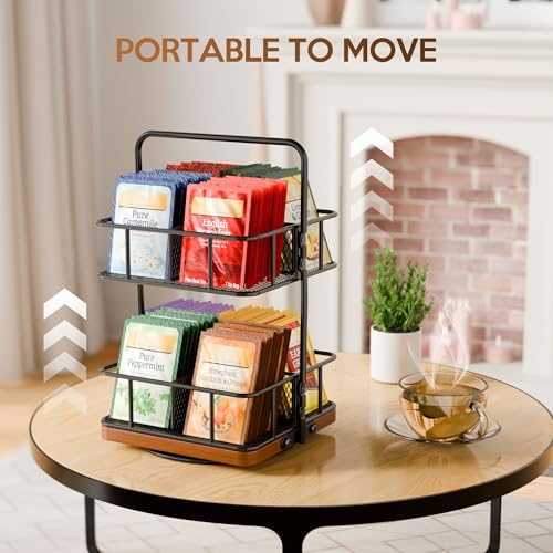 Rotating 2 Tier Tea Bag Organizer, 360° Spinning Teabag Organizer