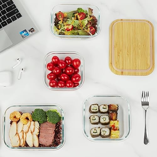 4 Pack Glass Food Storage Containers with Bamboo Lids Meal Prep