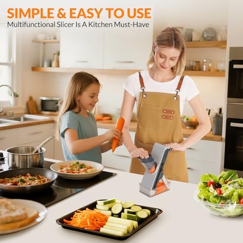 Safe Mandoline Slicer for Kitchen, Adjustable 0.5–8 mm, Stainless-Steel Blades, Anti-Slip, Dishwasher-Safe Handheld Mandoline Slicer, Compact Mandoline Food Slicer
