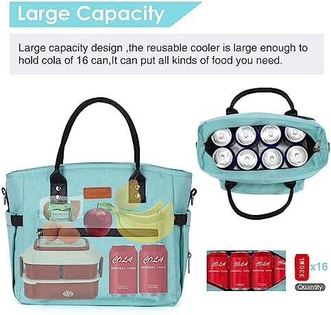Insulated Lunch Bag for Women Men,Adult Lunch Box for Women with Adjustable Shoulder Strap,Portable Large Lunch Tote Bag for Office Work Picnic Beach,Reusable Lunch Cooler Bag