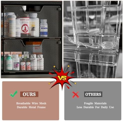 2-Tier Stackable Storage Drawers, Breathable Wire Mesh with MDF Top