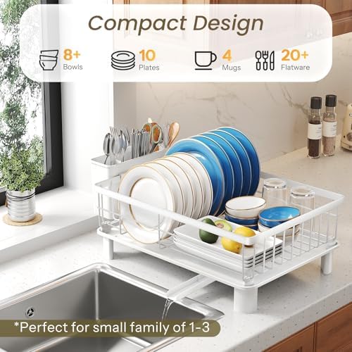 Dish Drying Rack for Small Kitchen Counter, 11" W x 15" L, White