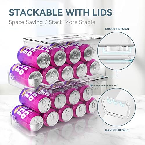 Soda Can Dispenser for Refrigerator with Lids, Stackable, 2 Pack