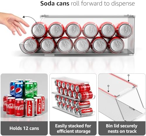 Soda Can Organizer for Fridge & Freezer, Stackable with Lid (2 Pack)