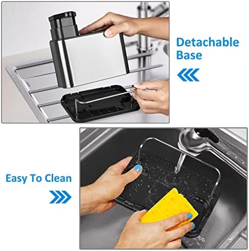 Soap Dispenser for Kitchen Sink, 3-in-1 Sponge Holder for Kitchen Sink Caddy, Stainless Steel Kitchen Sink Organizer Tray Drainer Rack, Rustproof Dish Soap Dispenser Brush Holder Countertop