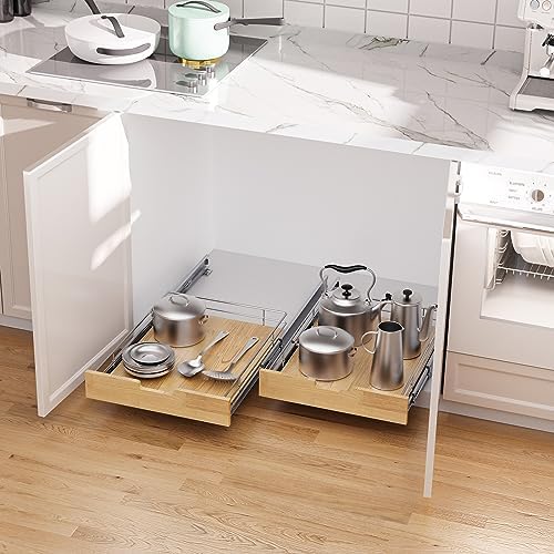 Pull Out Cabinet Organizer 20"W x 21"D Wood and Wire Storage Shelf