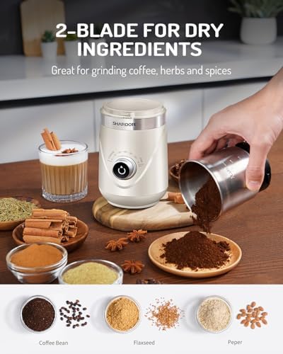 SHARDOR Electric Super Silent Blade Coffee Grinder, Timed Grind Control Rotary Knob, Adjustable Coarse to Fine for Coffee Beans, Spices & Herbs, with 2 Removable Stainless Steel Bowls, Cream - Image 3