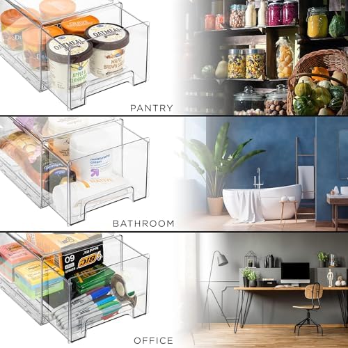 Clear Storage Drawers for Refrigerator (Wide + Narrow Deep, 6 Pack)
