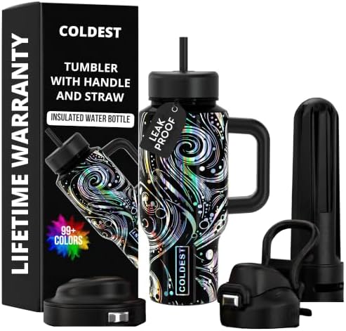 Coldest Tumbler with Handle & Coffee Lid - 100% Spill Proof Tumbler (3 Lids) - Stainless Steel Insulated Leakproof Tumblers for Women & Men - Cup Holder Friendly - 24 oz (Space Exploration) by Coldest