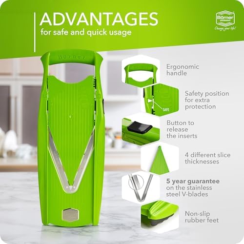 Mandoline Food Slicer Börner V5 (Basic Set) by Reston Lloyd • V-Slicer with Food Holder • Made in Germany • Fruit & Vegetable Chopper • Multiple Settings • Color: Lime - Image 4