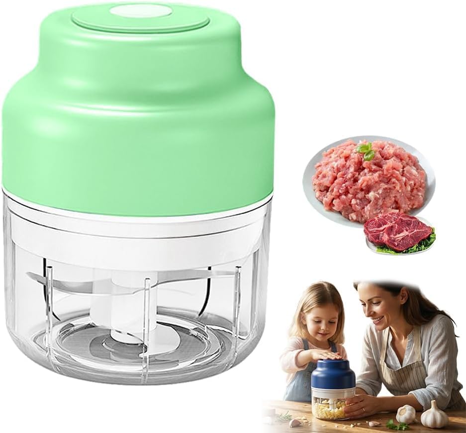 Electric Mini Garlic Chopper Set, 2026 New Small Garlic Chopper Mincer, USB Rechargeable, Wireless Veggie Grinder, Rapidly Garlic Minces Ginger Onion Chili Veggie (Green, 250ML) by Unknown