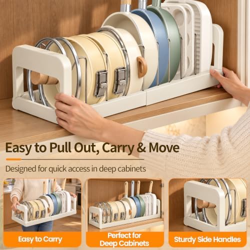 2 Pack Pots and Pans Organizer Under Cabinet, Expandable Pot Lid Organizer