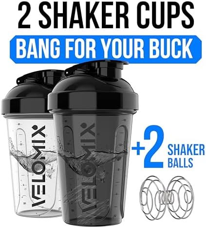 VELOMIX 2 Pack 20oz Protein Shaker Bottle for Protein Mixes, Black/Transpar - Image 2