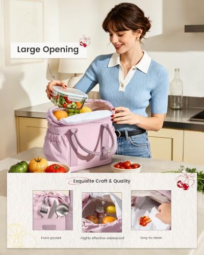 Drawstring Insulated Lunch Bag Women,Adult Lunch Box,Pink