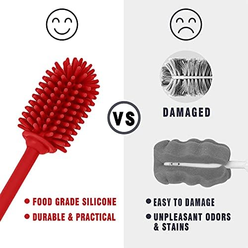 Silicone Bottle Cleaning Brush with Long Handle, BPA Free 12.5" Water Bottle Cleaner for Baby Bottles, Hydro Flask, Sports Bottle, Vase, Glassware, Perfect for Smaller Diameter Bottle Openings (Red) - Image 3