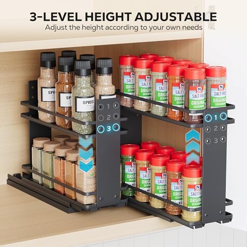 Pull Out Spice Rack Organizer, 2 Tiers, Black