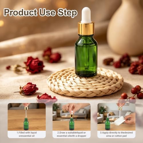 1/2 oz Green Glass Dropper Bottles,15ml Leakproof Tincture Bottles with Funnels, Eye Droppers, Labels, Refillable Empty Bottle for Tinctures, Essential Oils - Image 3