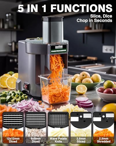 5 in 1 Electric Vegetable Chopper - Multifunctional Commercial Vegetable Dicer Food Fruit Processor Stainless Steel Blades for Slicing(2.5mm), Dicing(8/12mm), Chopping(2.5mm),Shredding