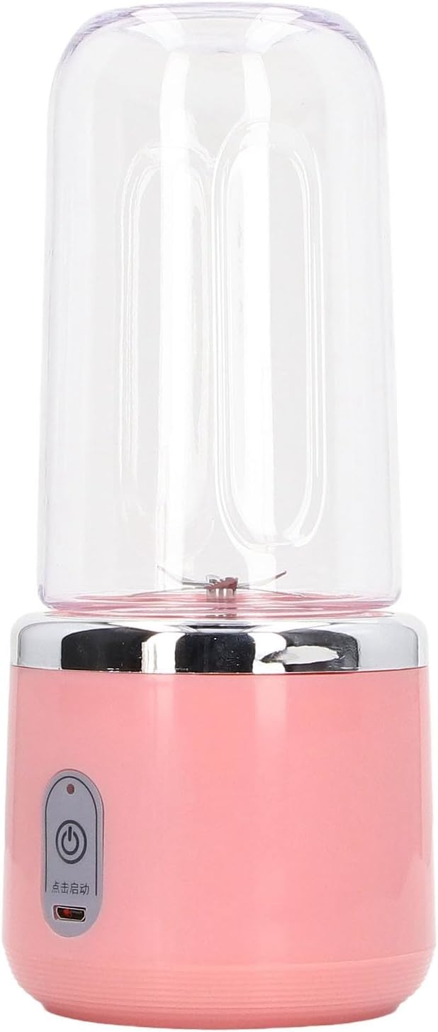 Honio Mini Blender, Portable Blender 300ml Capacity USB Charging for Fruit (Pink, 6Blades, Lid)