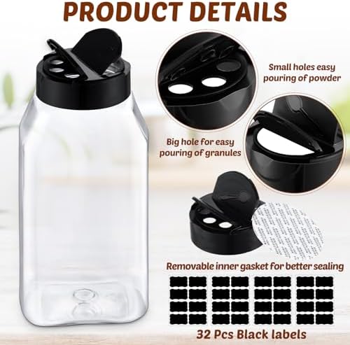 28 Pack 16 oz Black Plastic Spice Jars with Cap