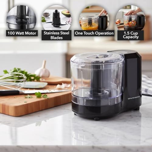 OVENTE 1.5-Cup Electric Food Chopper and Processor, 100W, Black PF1515B - Image 2