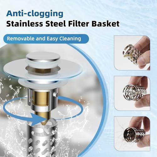 3-Pack All-Metal Bathroom Sink Stopper, Pop Up Sink Drain Strainer, Chrome