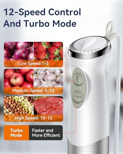 Immersion Blender Handheld 1000W 5 in 1 Corded Stick Hand Blender Kitchen with 12 Speed, BPA-Free, Mixing Beaker, Chopper, Whisk, Milk Frother, Perfect Emulsifier for Soup, Baby Food, Sauce, Puree - Image 4
