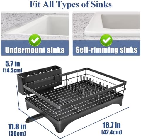 Dish Drying Rack for Kitchen Counter, 11.8" W x 16.7" L, Black
