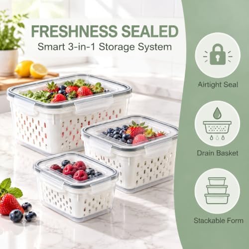 2-in-1 Stackable Food Storage Containers with Lids, 3 Size
