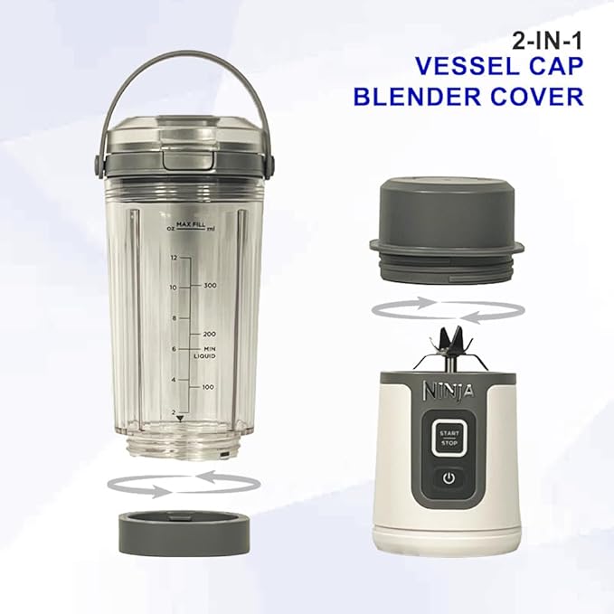 Blade Cover and Vessel Cap for Ninja Blast, Portable Blender BC100 & BC151 Series, Ninja Accessories, 2-in-1 Replacement Parts, Food Grade, Leakproof, Dishwasher Safe, grey