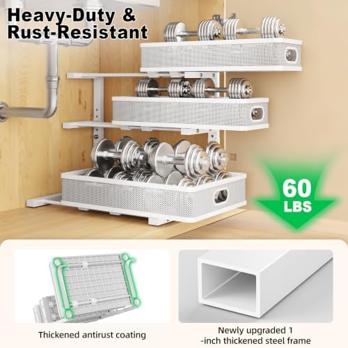 3 Tier White Under Sink Organizer,Kitchen Cabinet Storage Organizer(2 pack)