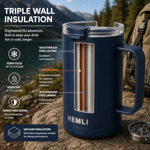 16 oz Pour Over Camping Coffee Maker Set, Vacuum Insulated Mug with Leakproof Lid, Stainless Steel Micro Filter, Portable Coffee Maker for Camping