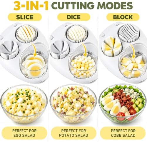 3 In 1 Egg Slicer for Hard Boiled Eggs,3 Slice Modes Egg Cutter,Stainless Steel Dicer for Strawberry Mushroom Grape Cherry, Multifunctional Food Cutter Slicer for Home Kitchen Chopper Gadgets (Yellow)