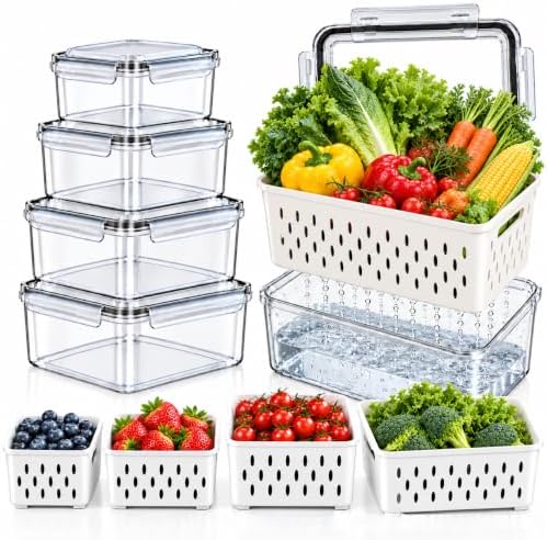 5 Pack Fruit Storage Containers for Fridge with Removable Colanders