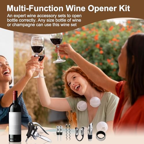 Wine Bottle Opener Gift Set - 8 PCS Corkscrew Opener with Wood Case, Stainless Steel Opener Kit for Birthdays & Weddings