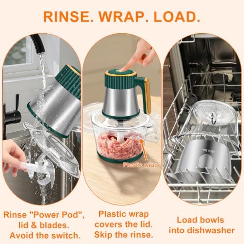 Food Processor, 5 Speed Meat Grinder with 2 Bowls(8 Cup+8 Cup), Green - Image 5